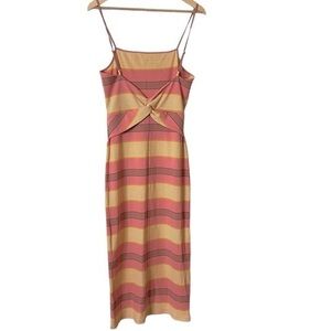 L*SPACE Swim “Vanessa” Rose & Gold Striped Ribbed Knit Twist Back Dress